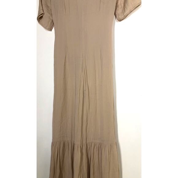 Love Whit Port Dress Tie Waist Short Sleeve Button Front Midi Nude S - Picture 7 of 15